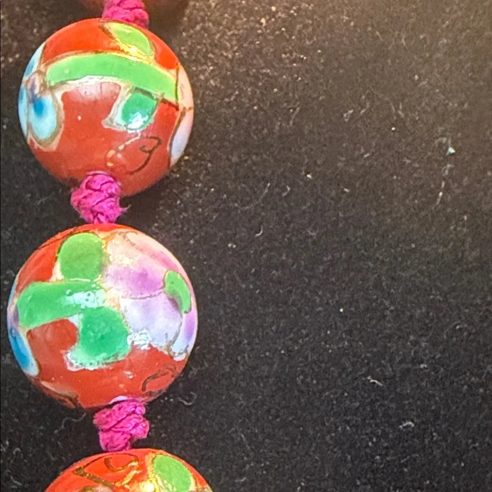 Vintage Cloisonné Beaded Hand-Knotted Necklace - Picture 2 of 3